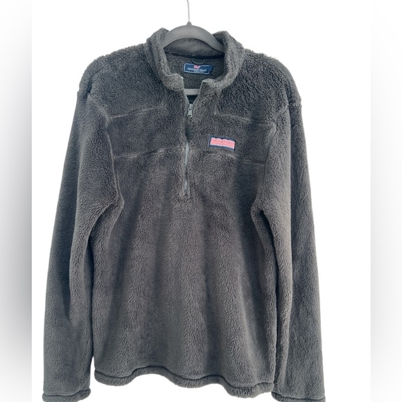 Vineyard Vines Women’s Gray Sherpa 1/4 zip Pullover Size Large - Picture 1 of 7
